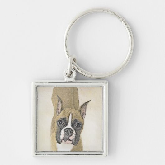 Boxer-schildering - Kute Original Dog Art Sleutelhanger (Voorkant)