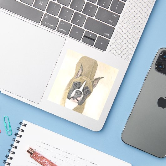 Boxer-schildering - Kute Original Dog Art Sticker (Laptop met iPhone)