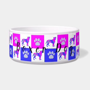 Boxer Silhouette Dog & Paw Hot Pink en Blue Bowl Voerbakje