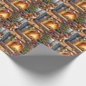 Boxer Sitting by Fireplace with Christmas Lights Cadeaupapier (Hoek)