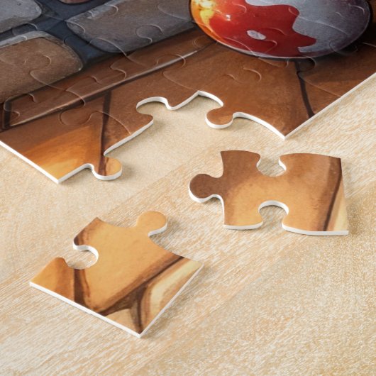 Boxer Sitting by Fireplace with Christmas Lights Legpuzzel (Zijkant)