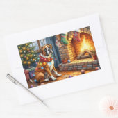 Boxer Sitting by Fireplace with Christmas Lights Rechthoekige Sticker (Envelop)