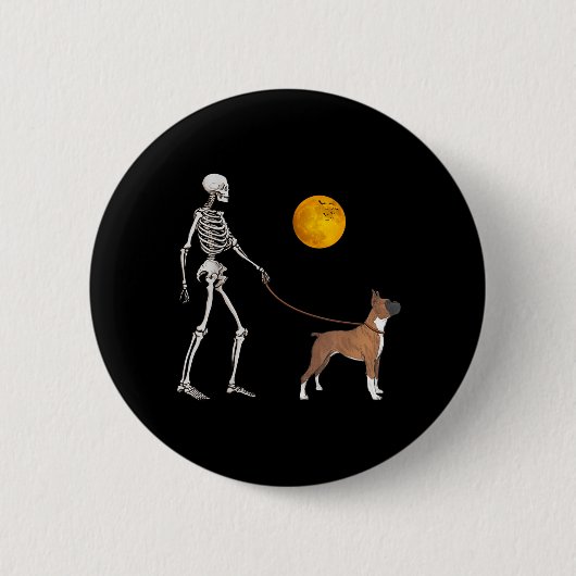 Boxer Skelet Hond Loop Halloween Kostuum Ronde Button 5,7 Cm (Voorkant)