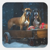 Boxer Sneeuw Slede Kerst Decor Vierkante Sticker (Voorkant)