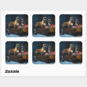 Boxer Sneeuw Slede Kerst Decor Vierkante Sticker (Vel)