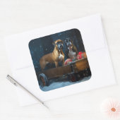 Boxer Sneeuw Slede Kerst Decor Vierkante Sticker (Envelop)
