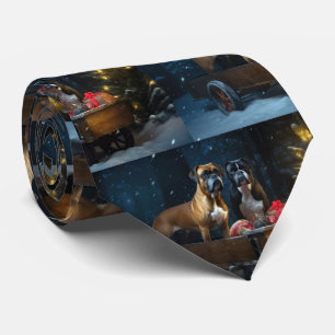 Boxer Sneeuw Slede Kerst Decoratie Stropdas
