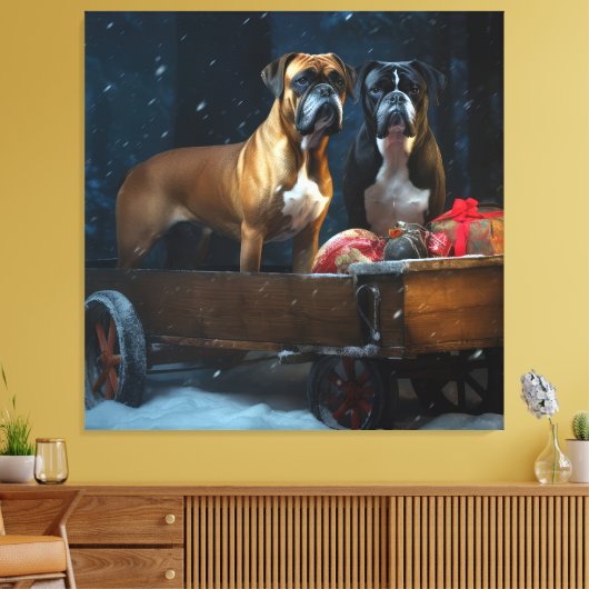 Boxer Sneeuwslee Kerstmisdecor Canvas Afdruk (Insitu (Woonkamer))