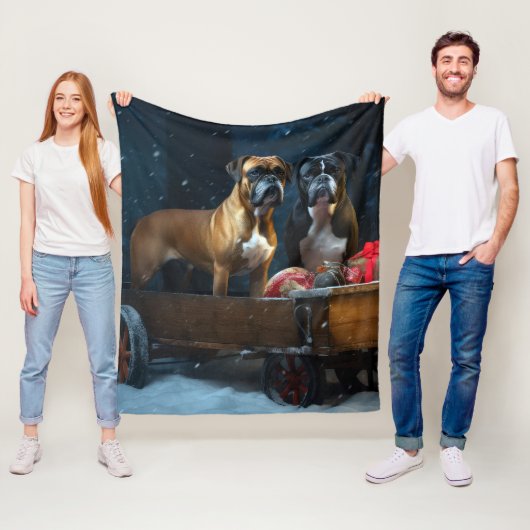 Boxer Sneeuwslee Kerstmisdecor Fleece Deken (In situ)