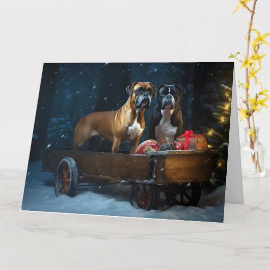 Boxer Sneeuwslee Kerstmisdecor Kaart (Gele Bloem)