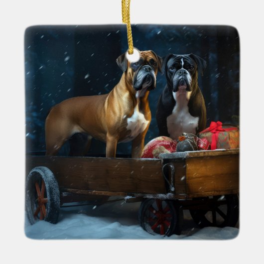 Boxer Sneeuwslee Kerstmisdecor Keramisch Ornament (Voorkant)