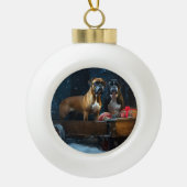 Boxer Sneeuwslee Kerstmisdecor Keramische Bal Ornament (Voorkant)