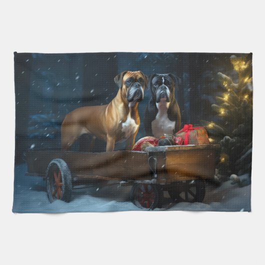Boxer Sneeuwslee Kerstmisdecor Theedoek (Horizontaal)