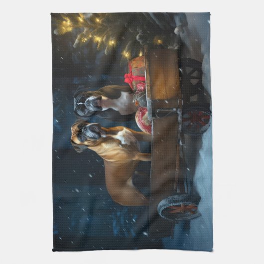 Boxer Sneeuwslee Kerstmisdecor Theedoek (Verticaal)