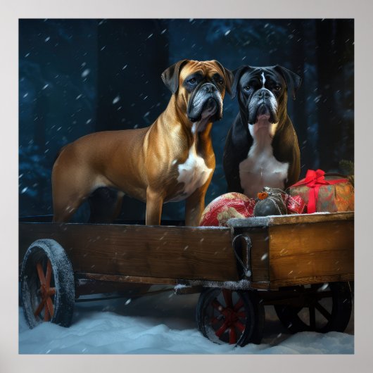 Boxer Snowy Sleigh Kerst Decoratie (Voorkant)
