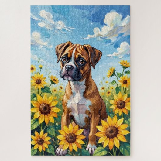 Boxer Spring Sunflower Field Dog Legpuzzel (Verticaal)