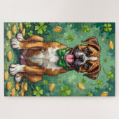 Boxer St. Patrick's Day Gelukkig Geluksdier Legpuzzel (Horizontaal)