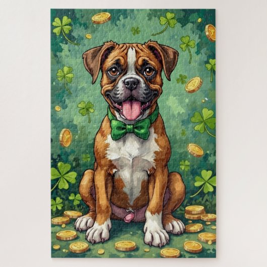Boxer St. Patrick's Day Gelukkig Geluksdier Legpuzzel (Verticaal)