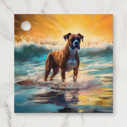 Boxer strand surfen schilderij bedankjes labels (Voorkant)