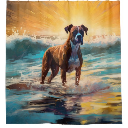 Boxer strand surfen schilderij douchegordijn (Voorkant)