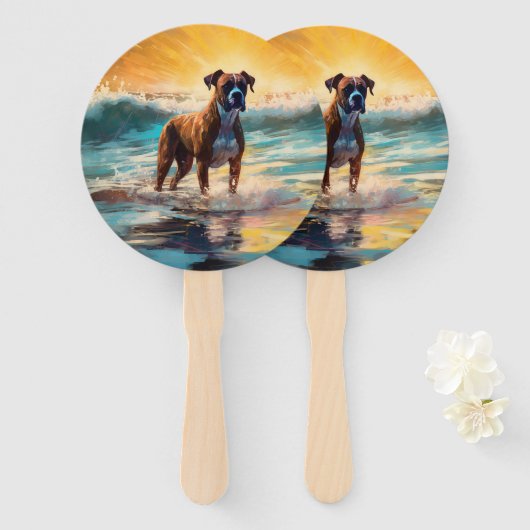 Boxer strand surfen schilderij handwaaier (Voorkant en achterkant)