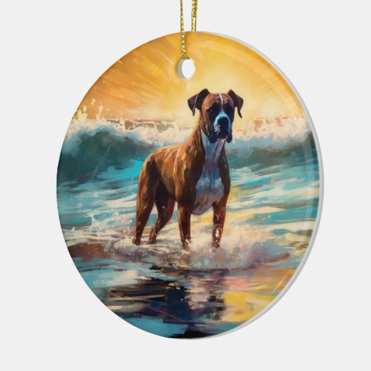 Boxer strand surfen schilderij keramisch ornament (Links)