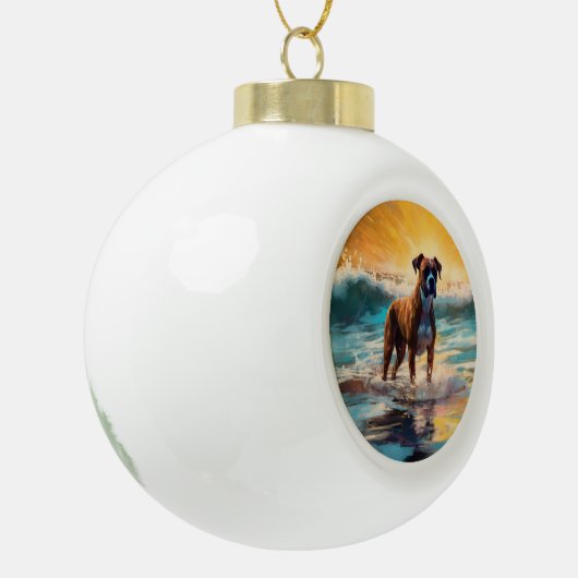Boxer strand surfen schilderij keramische bal ornament (Links)