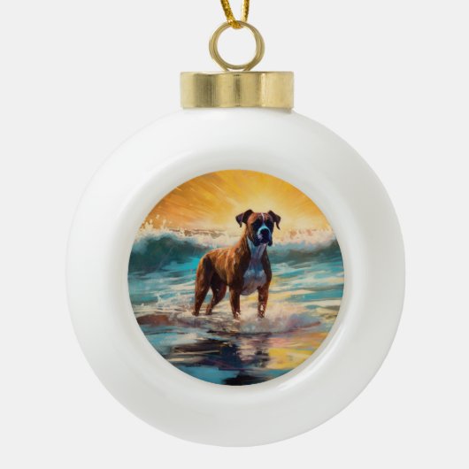 Boxer strand surfen schilderij keramische bal ornament (Voorkant)