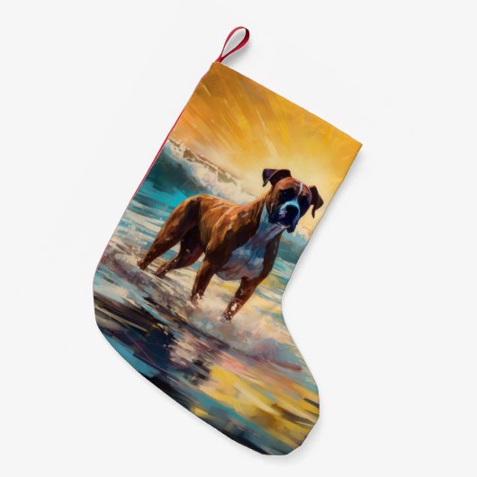 Boxer strand surfen schilderij kleine kerstsok (Voorkant (Hangend))