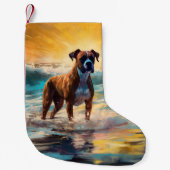 Boxer strand surfen schilderij kleine kerstsok (Voorkant)