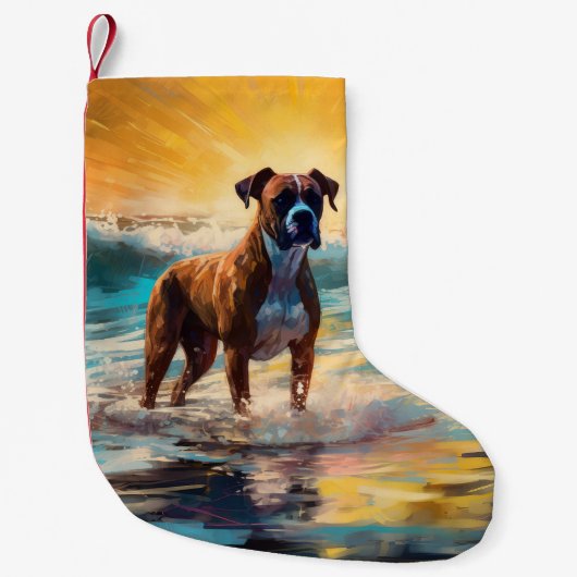 Boxer strand surfen schilderij kleine kerstsok (Voorkant)