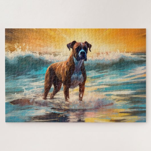 Boxer strand surfen schilderij legpuzzel (Horizontaal)