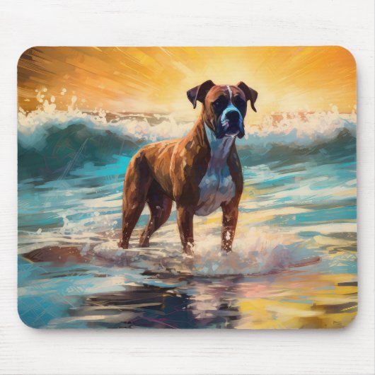 Boxer strand surfen schilderij muismat (Voorkant)
