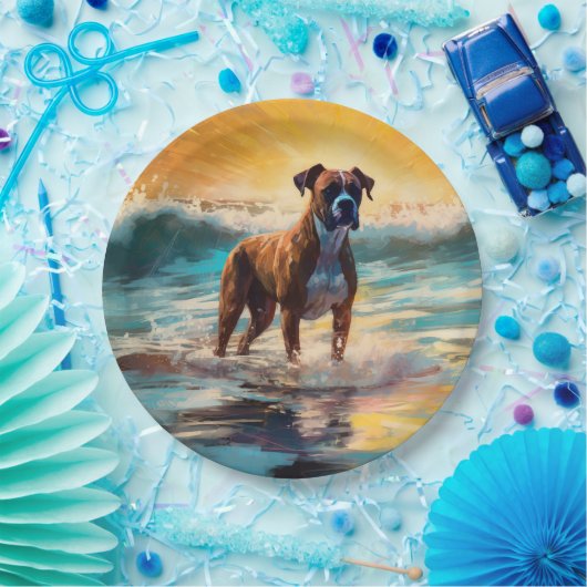 Boxer strand surfen schilderij papieren bordje
