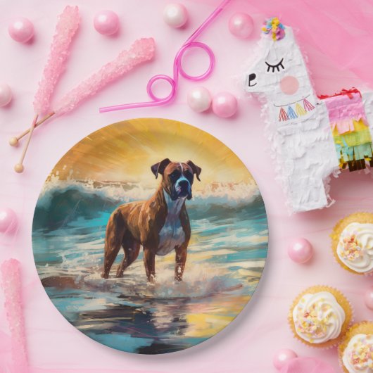 Boxer strand surfen schilderij papieren bordje (Feest)