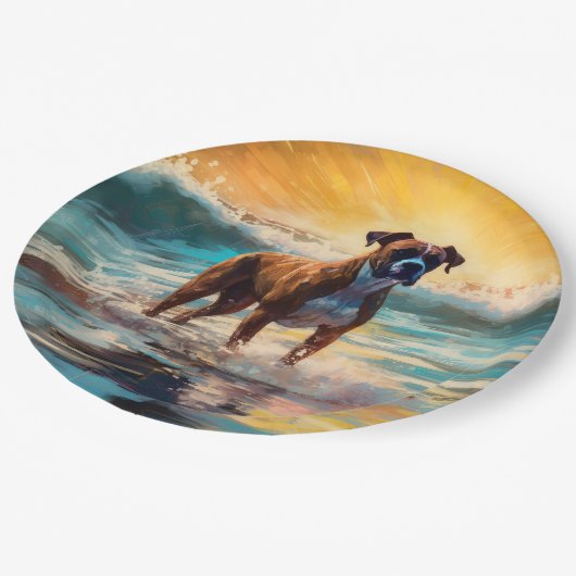 Boxer strand surfen schilderij papieren bordje (Gekanteld)
