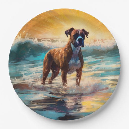 Boxer strand surfen schilderij papieren bordje (Voorkant)