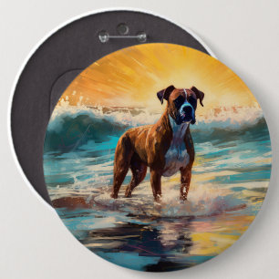 Boxer strand surfen schilderij ronde button 6,0 cm
