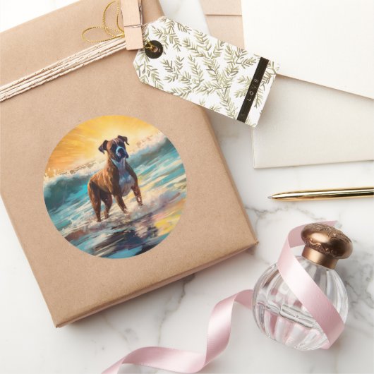 Boxer strand surfen schilderij ronde sticker (Geschenken)