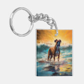 Boxer strand surfen schilderij sleutelhanger (Voorkant Links)