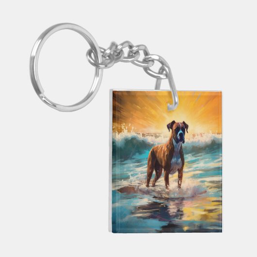 Boxer strand surfen schilderij sleutelhanger (Voorkant Links)