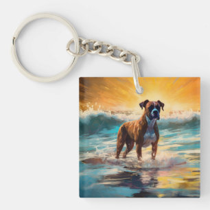 Boxer strand surfen schilderij sleutelhanger