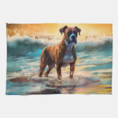 Boxer strand surfen schilderij theedoek (Horizontaal)