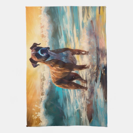 Boxer strand surfen schilderij theedoek (Verticaal)