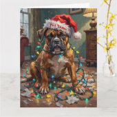Boxer Tangled in Christmas Lights Guilty Hat Kaart (Gele Bloem)