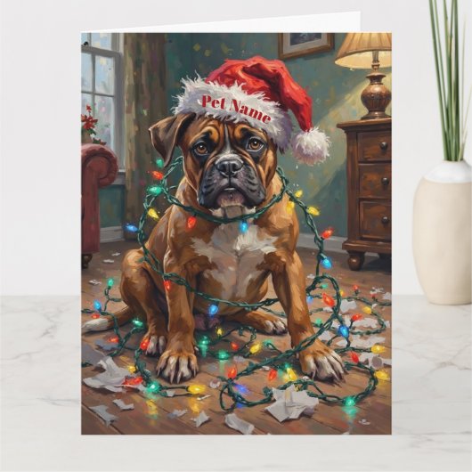 Boxer Tangled in Christmas Lights Guilty Hat Kaart (Voorkant)