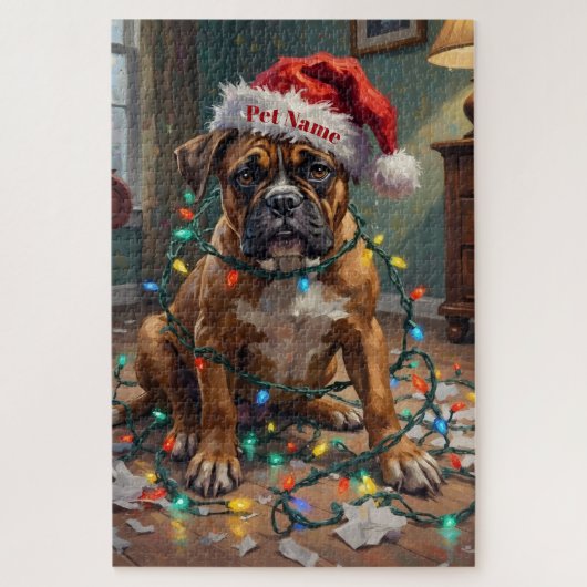 Boxer Tangled in Christmas Lights Guilty Hat Legpuzzel (Verticaal)