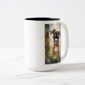 Boxer Terrier Waterverf Whimsical Tweekleurige Koffiemok (Voorkant rechts)