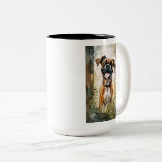 Boxer Terrier Waterverf Whimsical Tweekleurige Koffiemok (Voorkant rechts)