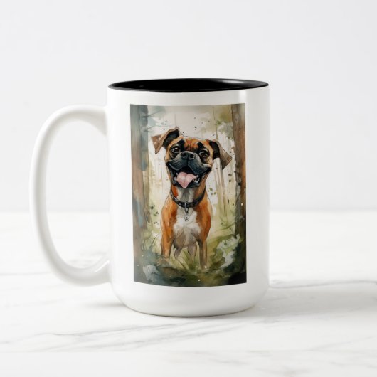 Boxer Terrier Waterverf Whimsical Tweekleurige Koffiemok (Links)